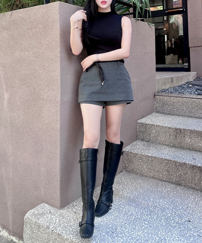 Buckled Strap Long Boots Black detail 7