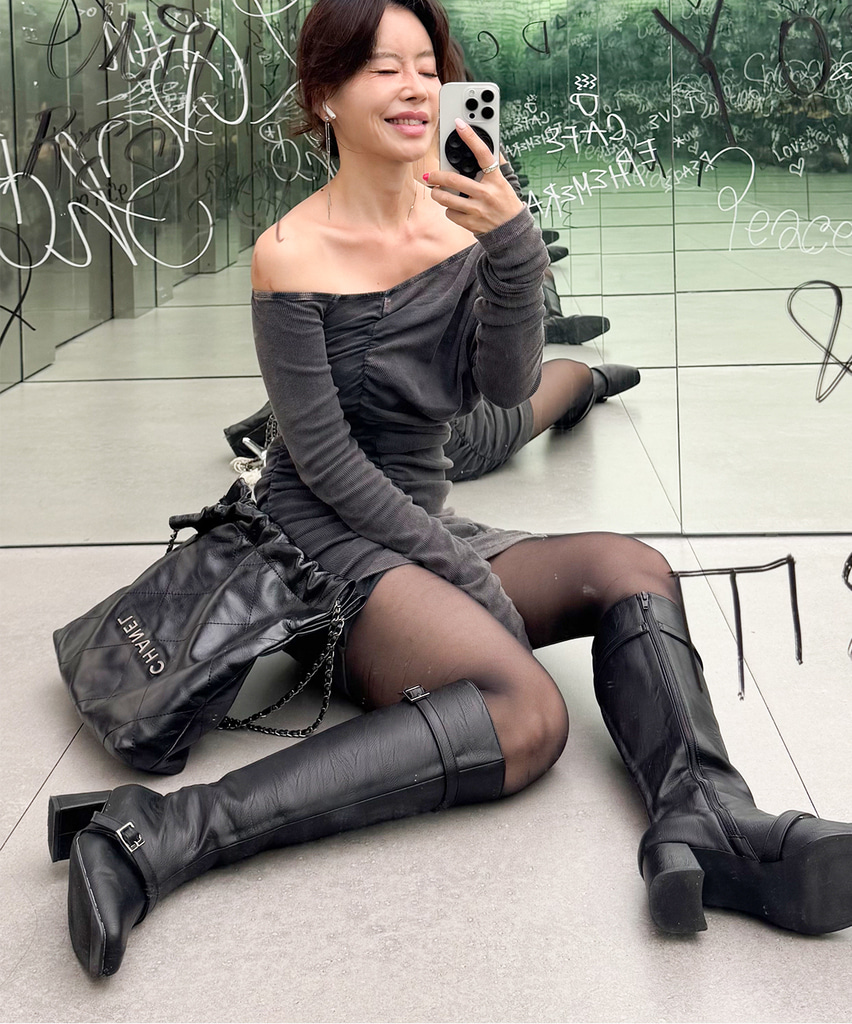Buckled Strap Long Boots Black detail 3