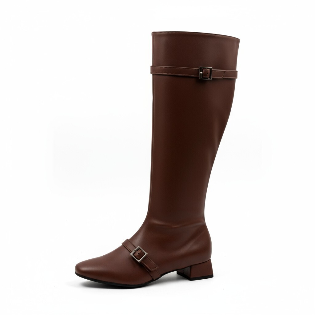 Buckled Strap Long Boots Brown detail 14