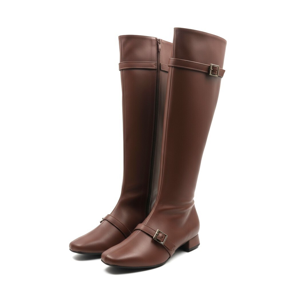 Buckled Strap Long Boots Brown detail 13