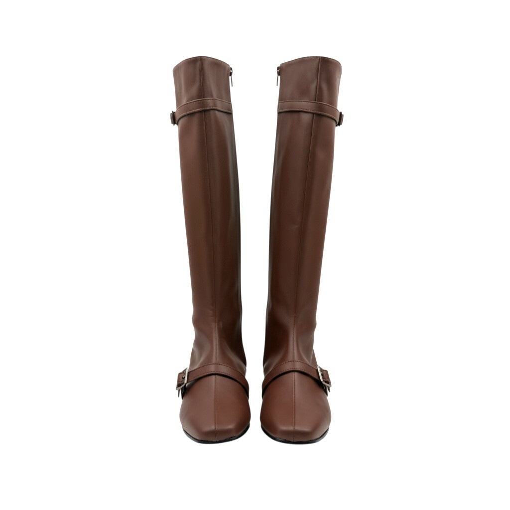 Buckled Strap Long Boots Brown detail 12